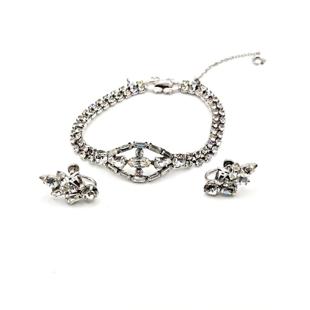 Vintage stunning Sherman Rhinestone Bracelet And Earrings Demi Parure Set - Picture 1 of 8